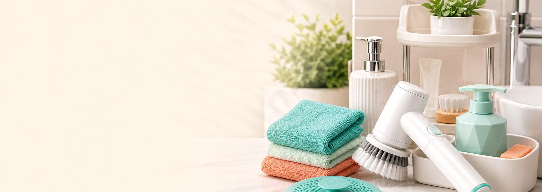 Produtos de banheiro e limpeza com escova elétrica